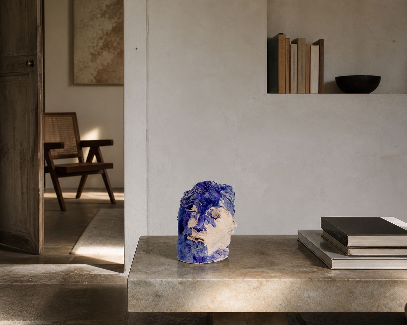 Testa di donna in blu